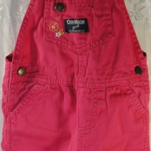 Oshkosh Other - Oshkosh pink overalls bib embroidered flowers 12 m